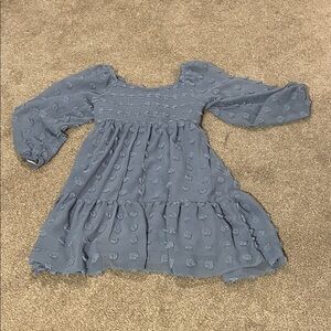 Blue Textured Off-Shoulder Long Sleeve Dress